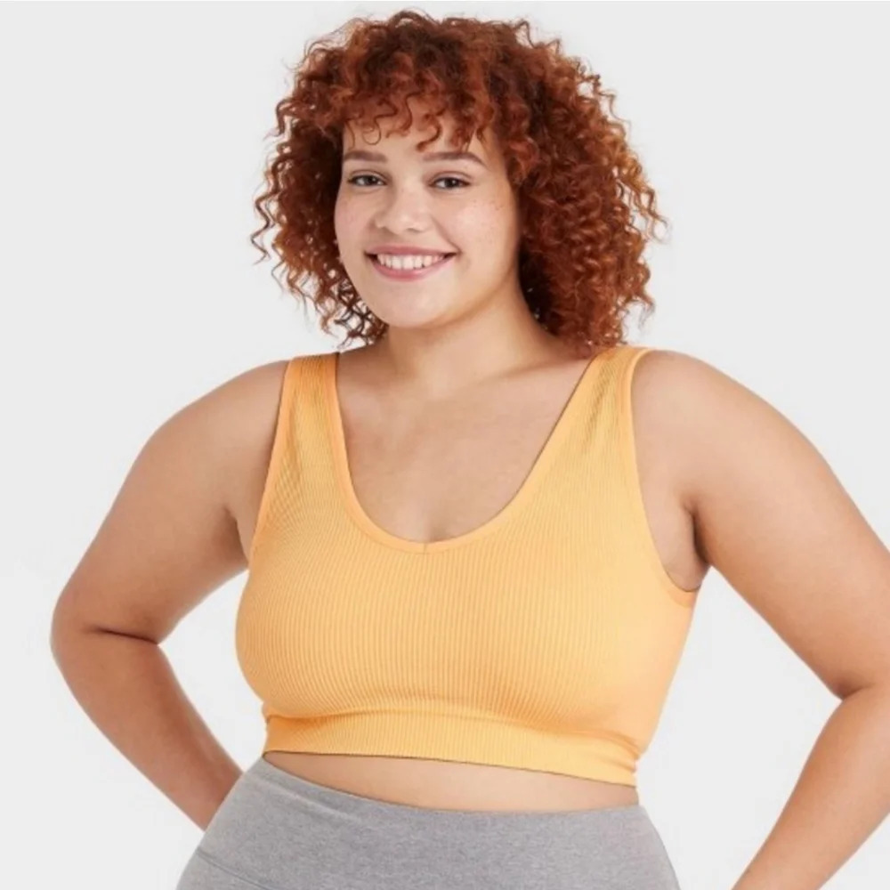 Colsie Orange Reversible Neckline Seamless Ribbed Bralette Size Women's 3X NEW